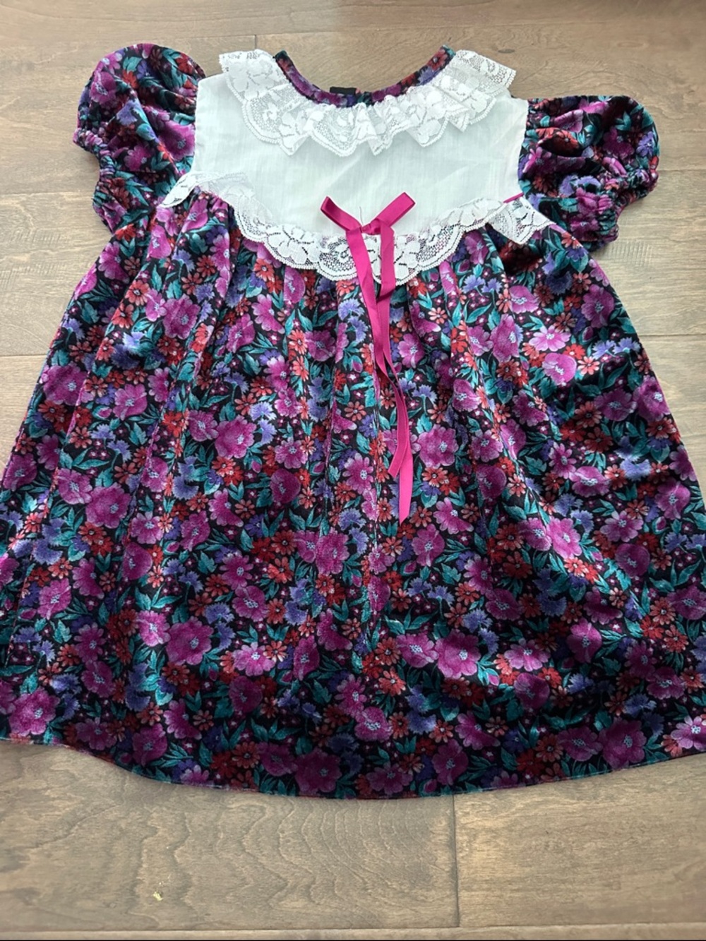 Vintage Rosanna Floral Puff-Sleeve Dress in Purple and Magenta